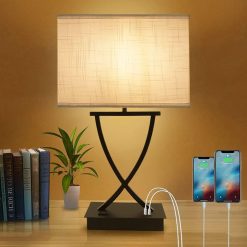 Special Fully Dimmable Medium Table Lamp for Bedroom with Type C/USB Charging Port and 1 AC Outlet White Shade 21.38