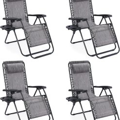 Alternative view of Special Sweetcrispy Zero Gravity Chairs Set of 2, Outdoor Folding Reclining Lounge Chair with Cup Holder Tray & Adjustable Pillow