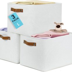 Alternative view of Special Baskets 3 Pack, Fabric Bins for Shelves, Vegan leather handles