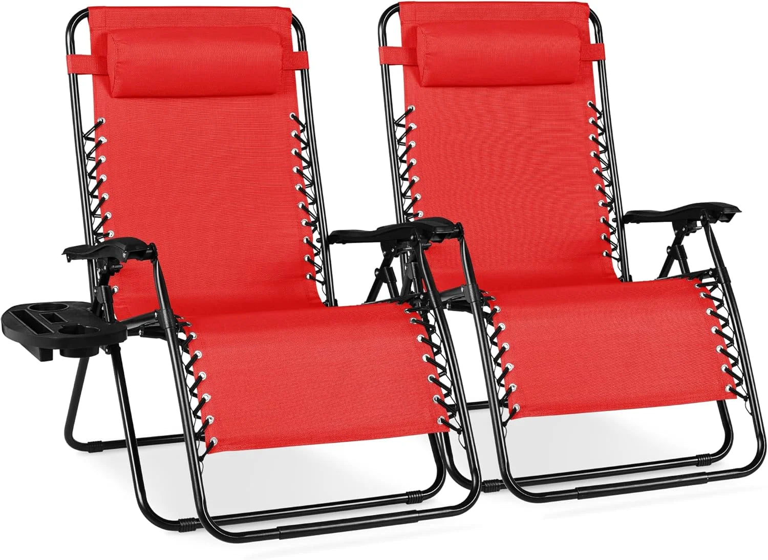 Special Choice Products Set of 2 Adjustable Steel Mesh Zero Gravity Lounge Chair Recliners w/Pillows and Cup Holder Trays - Image 28