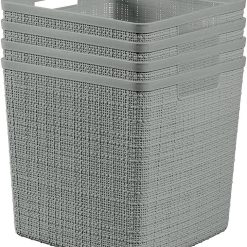 Special Curver Set of 4 Large Cube 17L Jute Decorative Plastic Organization and Storage Baskets, Perfect Bins for Home