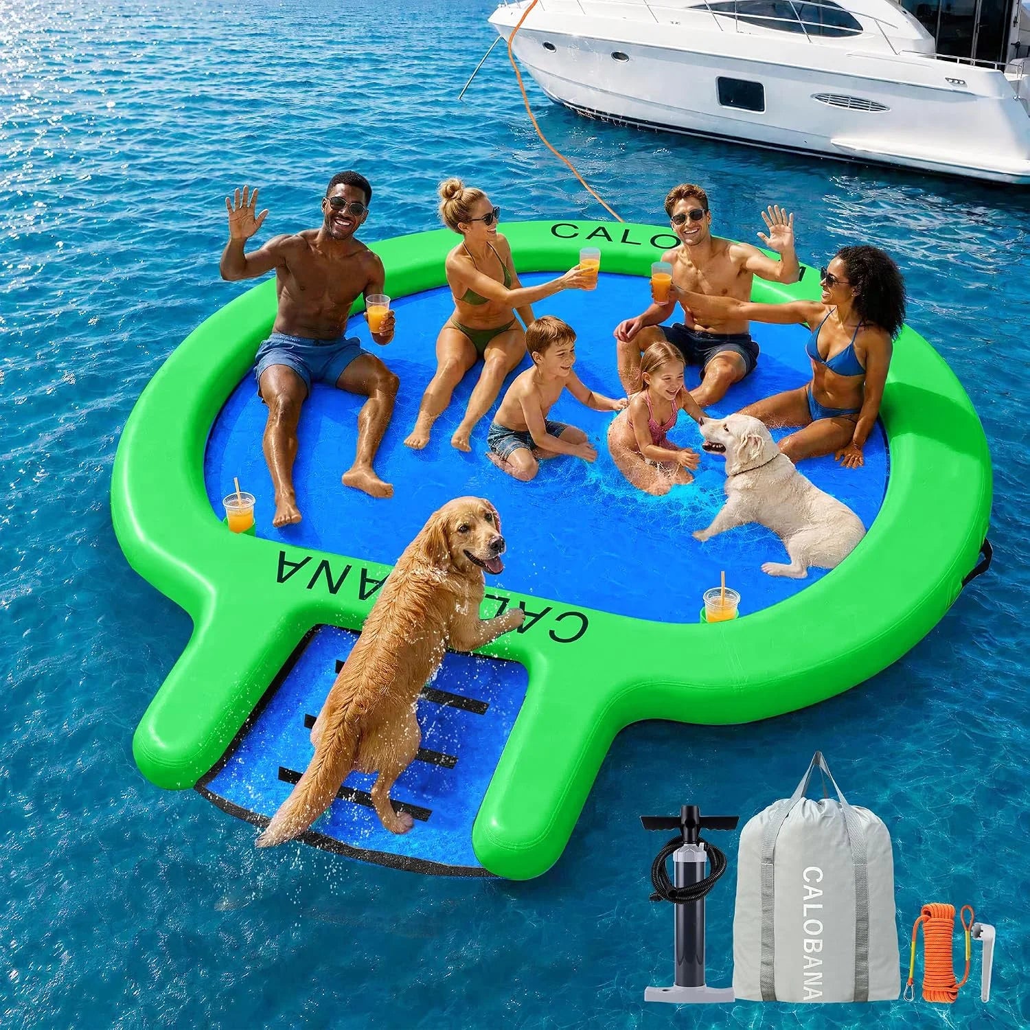 Special CALOBANA Water Hammock with Dog Boat Ramp, Inflatable Round Floating Ring for Adults Pets Heavy Duty Floating Dock - Image 3