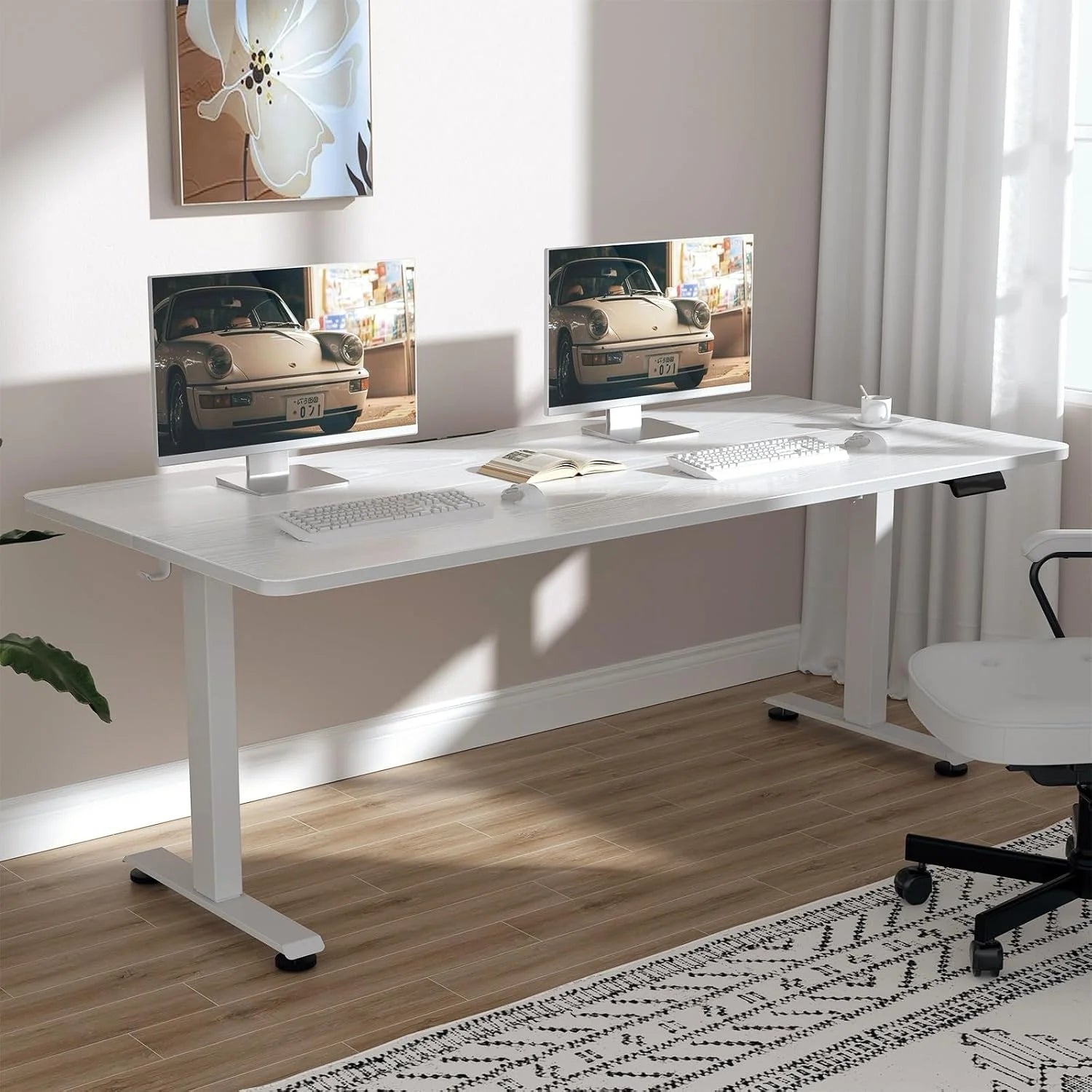 Special Veken 55 Inch Large Electric Standing Desk, Gaming Table, Height Adjustable Sit Stand Up Computer Tables for Home Office - Image 5