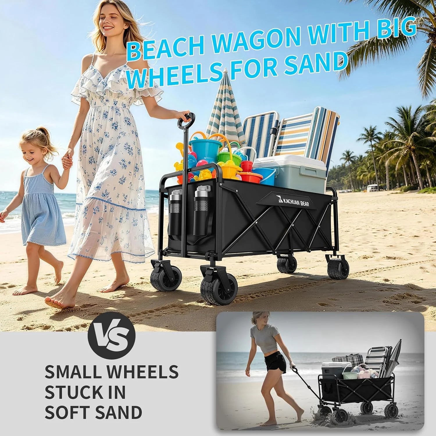 Special 300L Wagons Carts Foldable Collapsible with Big All-Terrain Beach Wheels - Image 2
