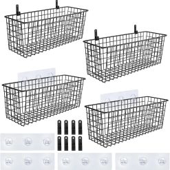 Special Set [EXTRA LARGE] Hanging Wall Mount Storage Baskets with Adhesive Hooks & Steel Hooks, Multiuse Sturdy Wire