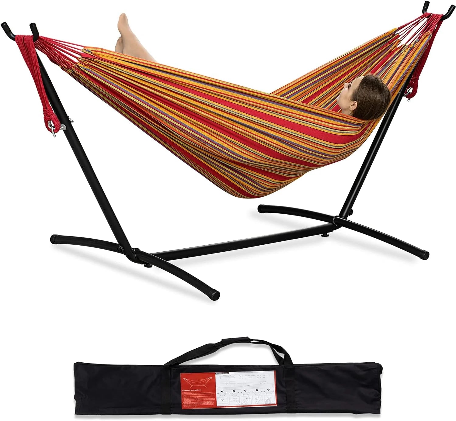 Special Double Hammock with Stand for Outside, Heavy-Duty, Portable (Coffee) - Image 16