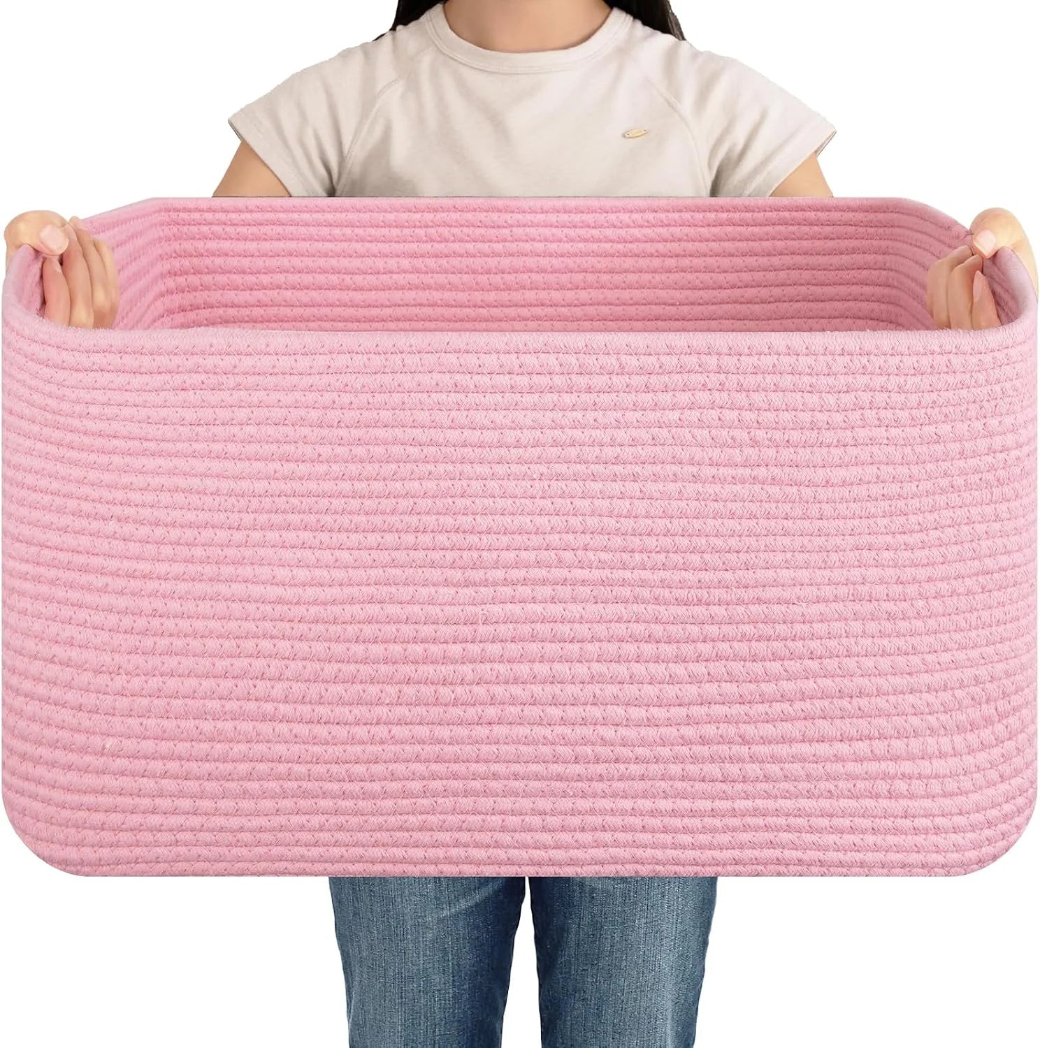 Special Large Blanket Basket, Storage Baskets with Handle, Rectangle Woven Cotton Rope Basket, Toy Organizer Bins, 22 x - Image 18