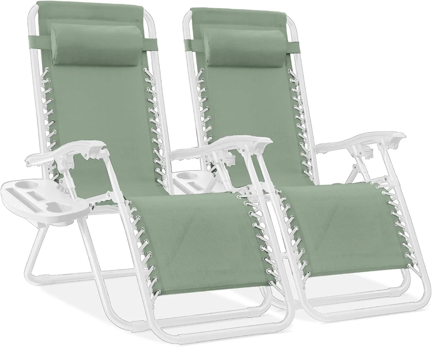 Special Best Choice Products Set of 2 Adjustable Steel Mesh Zero Gravity Lounge Chair Recliners w/Pillows and Cup Holder Trays - Image 33
