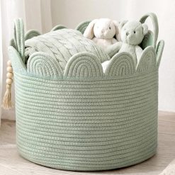 Alternative view of Special Woven Basket Brown, 16 L X 16 W X 14 H, Large Storage for Blankets Toys Laundry, Cotton Rope Scalloped Edge