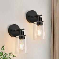 Special Zarbitta 3-Light Bathroom Light Fixtures, 17.23 Black Modern Vanity Lights with Clear Glass Shade