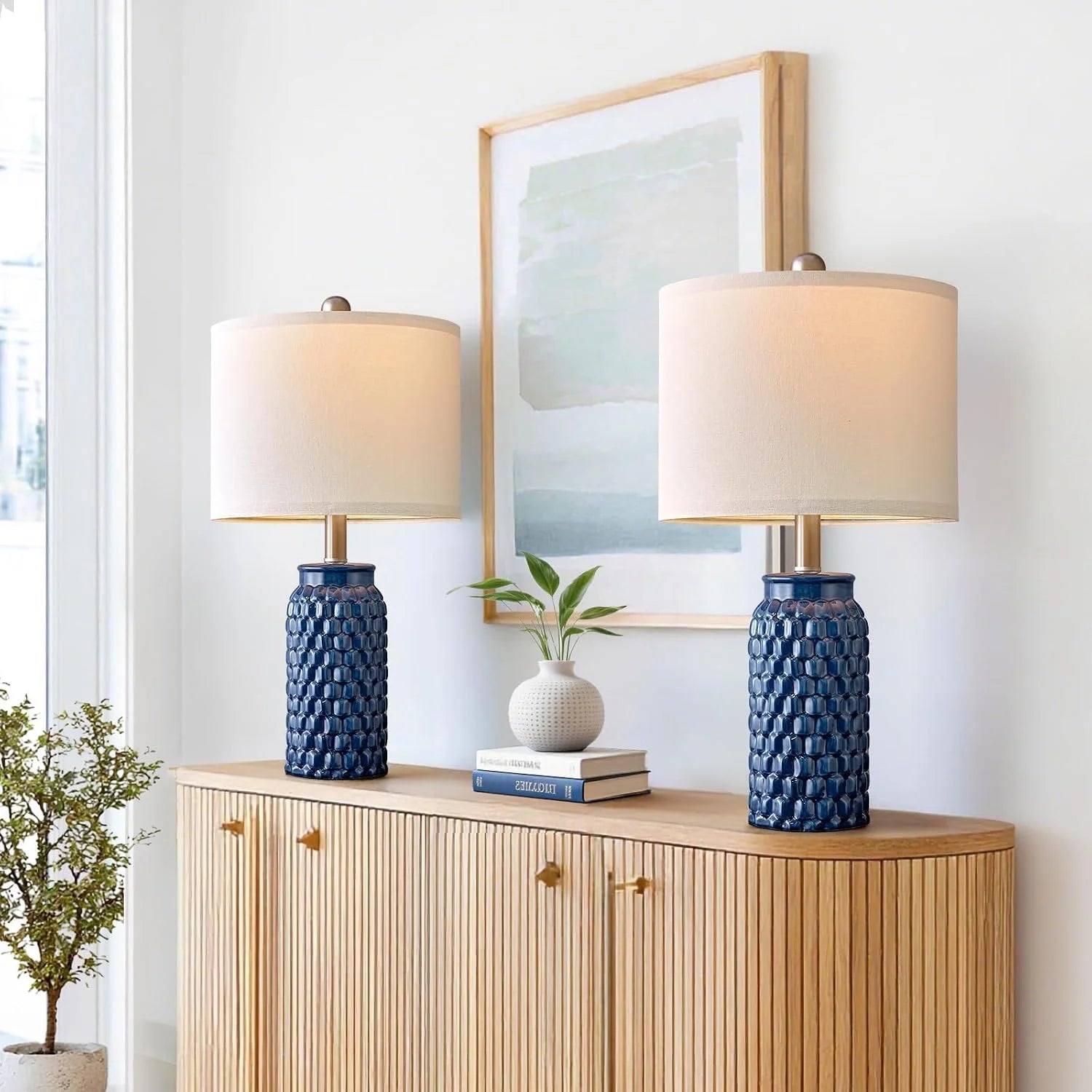 Special Vortether 20.5 Small Bedside Lamps Set of 2 with 5FT Cord, Green Ceramic Modern Farmhouse Table Lamps for Nightstand - Image 3