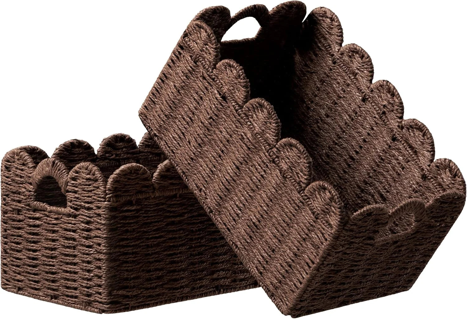 Special 2 Pack Scalloped Edge Basket, Wicker Storage Baskets for Shelves, Hand-woven Rattan Baskets with Built-in Handles - Image 5