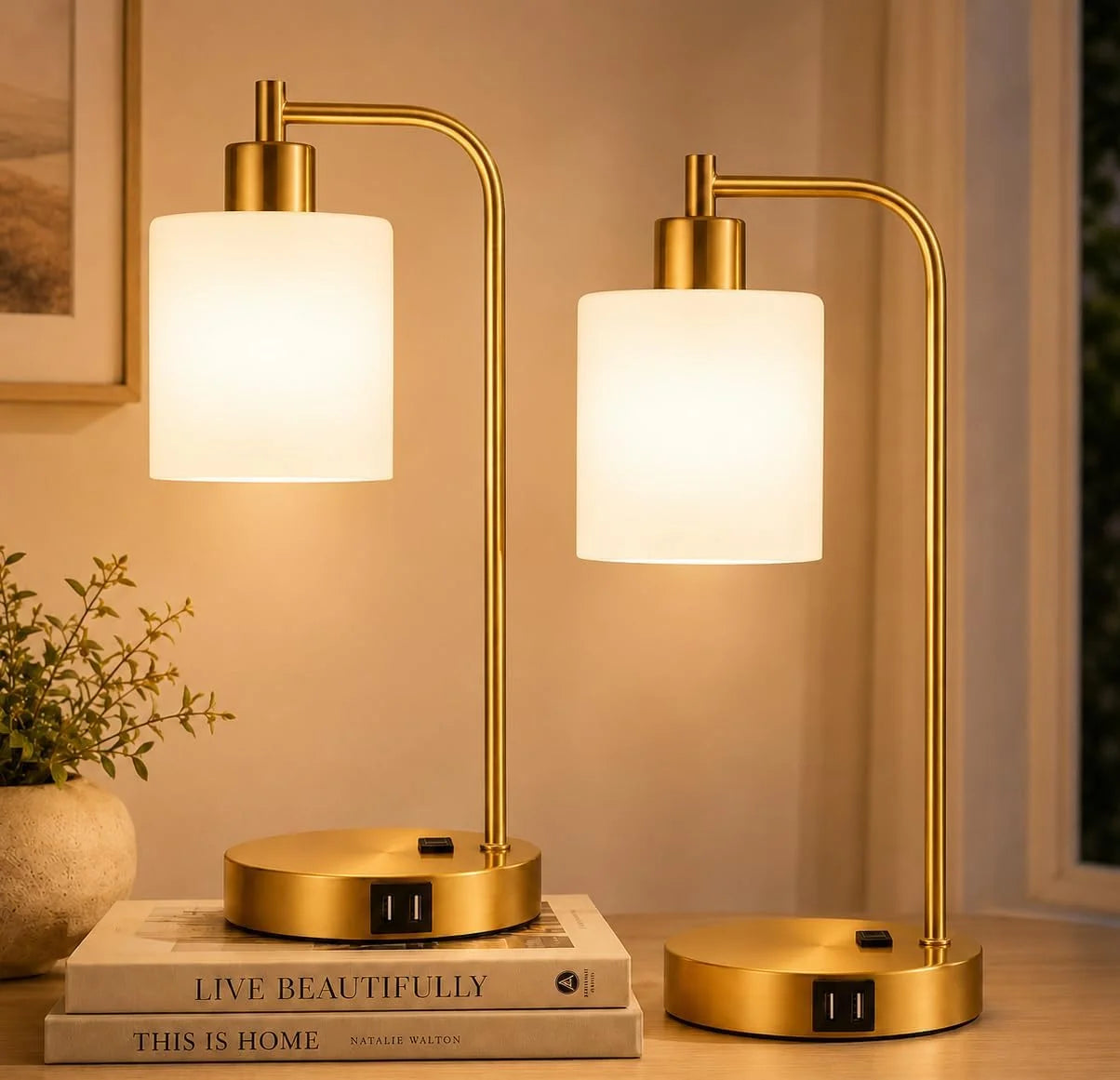 Special Set of 2 Industrial Touch Control Table Lamps with USB C+A Ports and AC Outlet, Dimmable, Bulb Included - Image 4