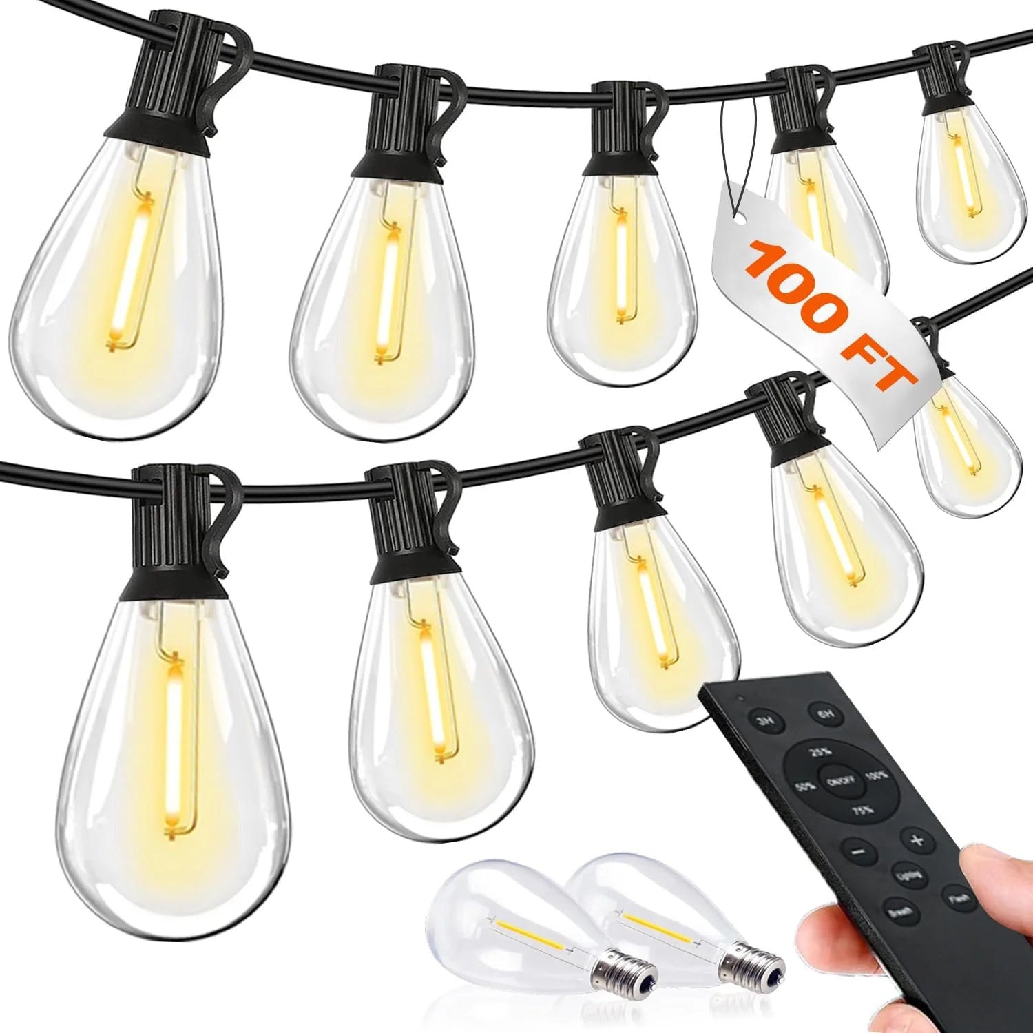 Special Tenmiro 200FT LED Outdoor String Lights with Remote, 74+2 Shatterproof Bulbs Dimmable Timing 3 Light Modes Outside Patio - Image 2