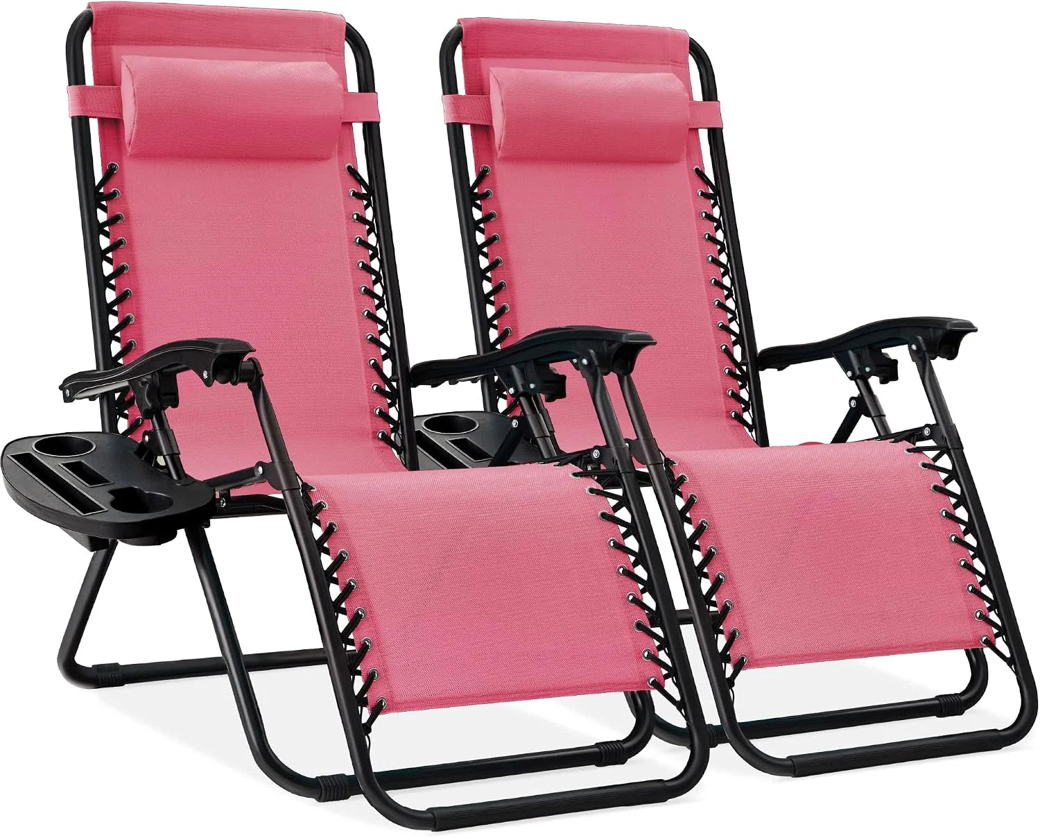 Special Best Choice Products Set of 2 Adjustable Steel Mesh Zero Gravity Lounge Chair Recliners w/Pillows and Cup Holder Trays - Image 23