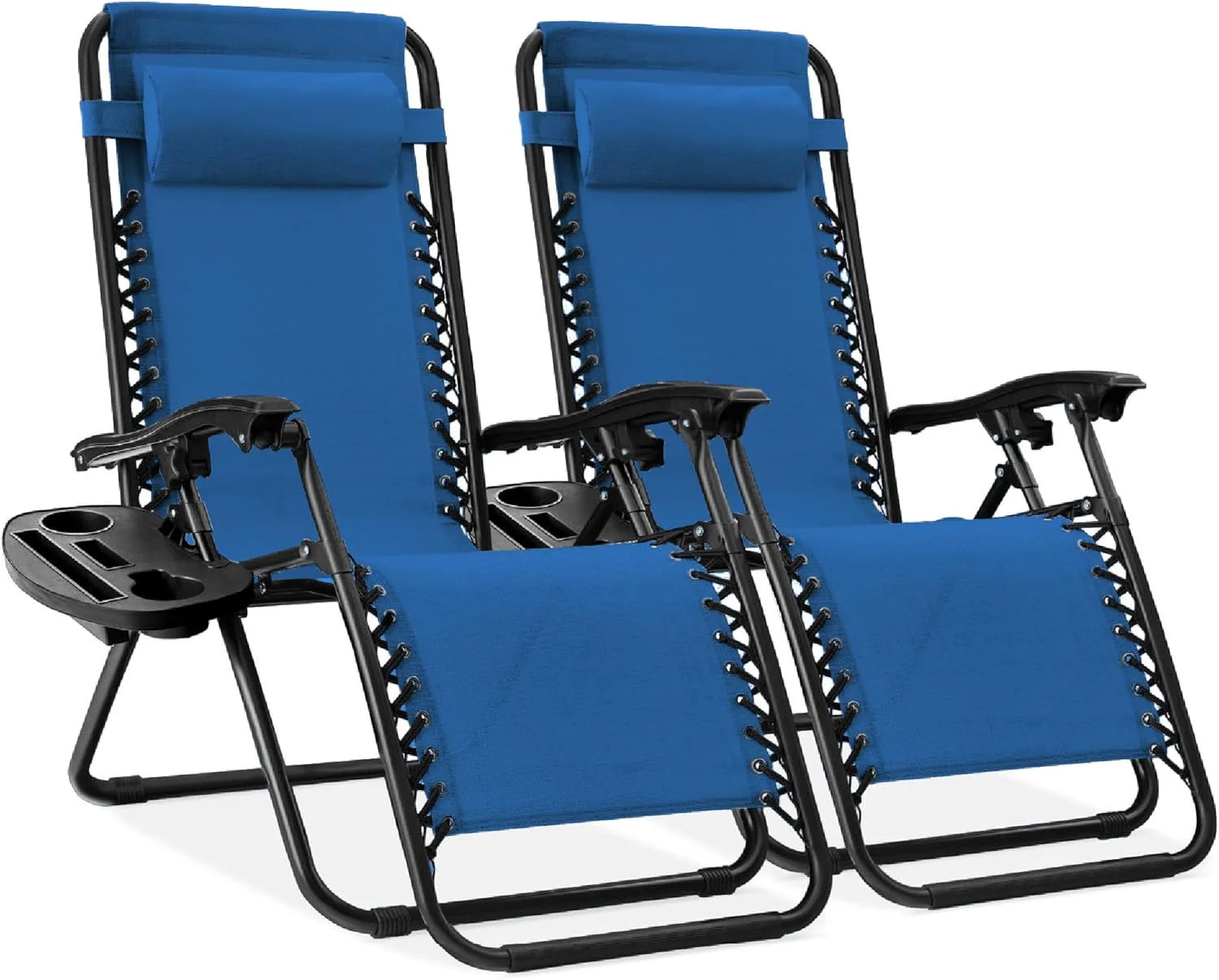 Special Choice Products Set of 2 Adjustable Steel Mesh Zero Gravity Lounge Chair Recliners w/Pillows and Cup Holder Trays - Image 49