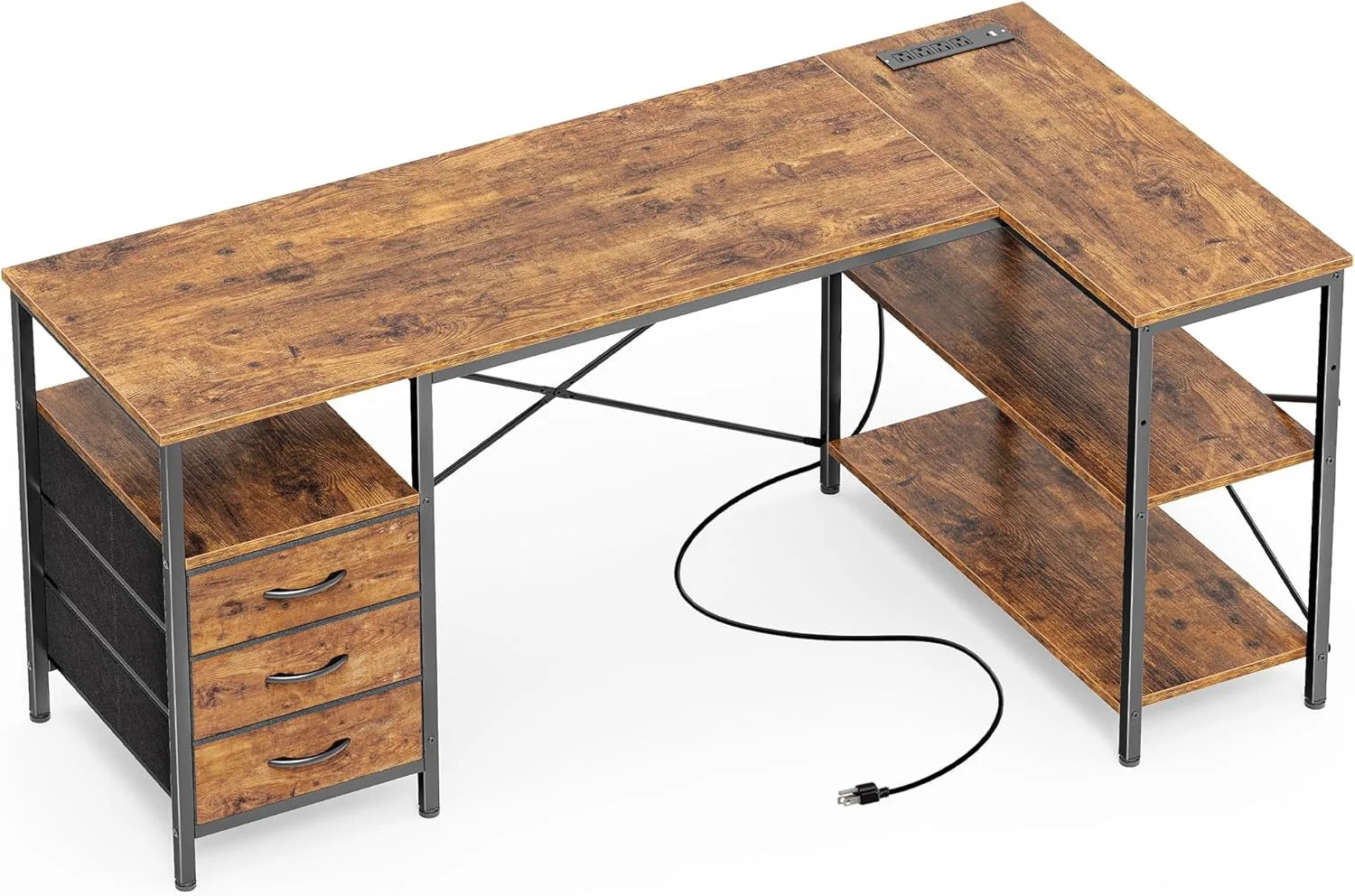 Special L Shaped Office Desk with Power Outlets, 47 Inch Computer Desk with 3 Drawers - Image 9