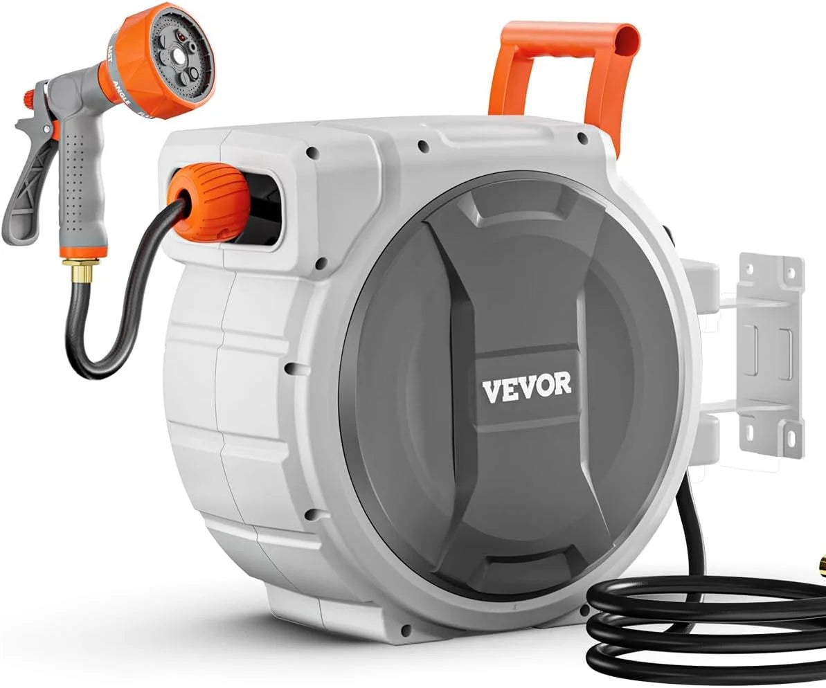 Special VEVOR Retractable Garden Hose Reel, 1/2 in x 50 ft, Wall Mounted Hose Reel with 9-Function Sprayer Nozzle and 180° - Image 2