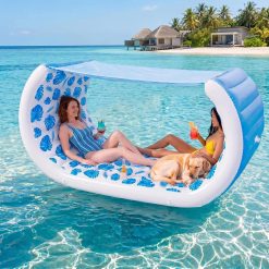 Special Inflatable Pool Float with Shade, 157 x 36 Extra Large Floating Couch Island Cabana Luxury Lounger with Canopy