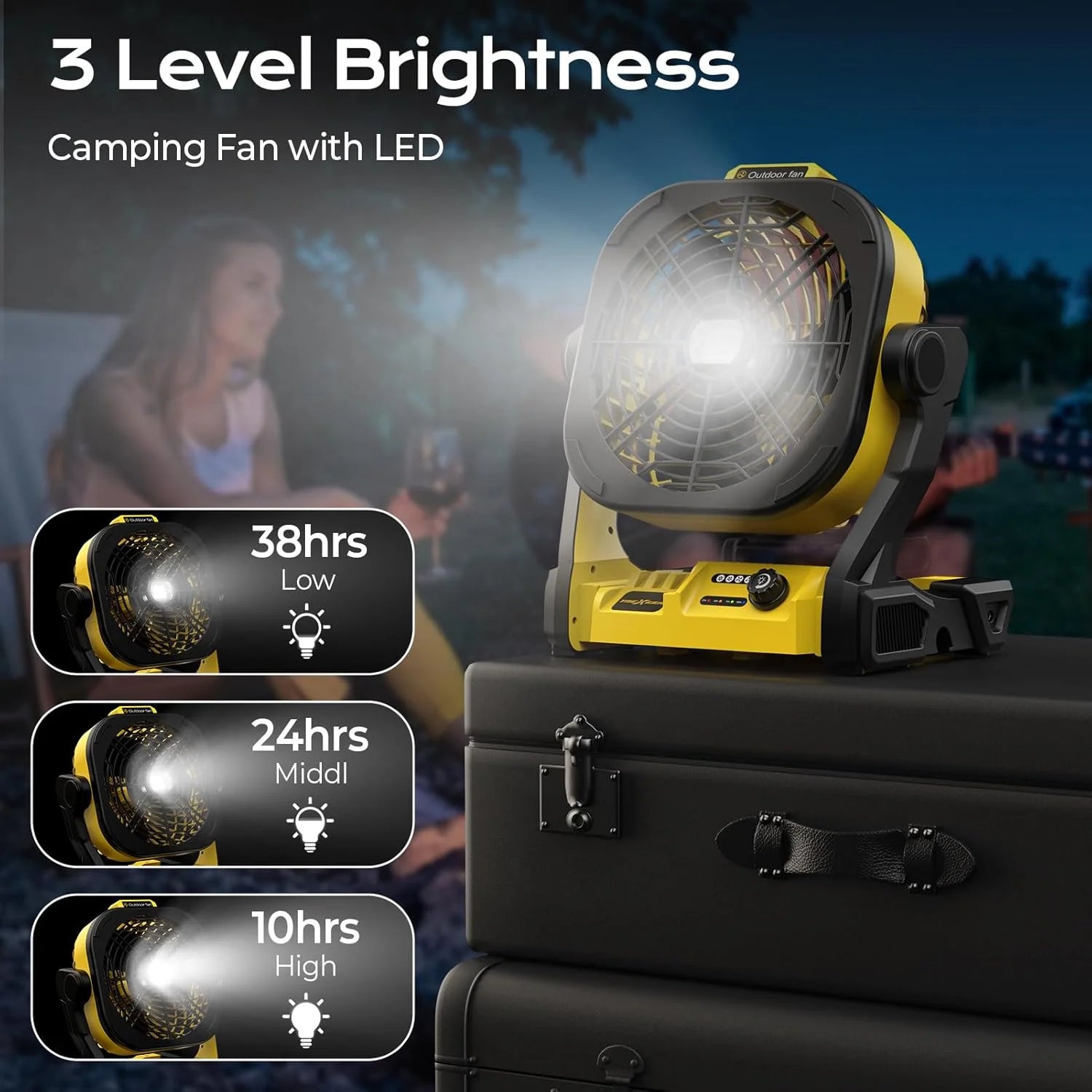 Special Battery Operated Fan for Dewalt 20V Max battery, Portable Fan with AC Adapter & LED Lights, 4 Speeds & Hook - Image 6