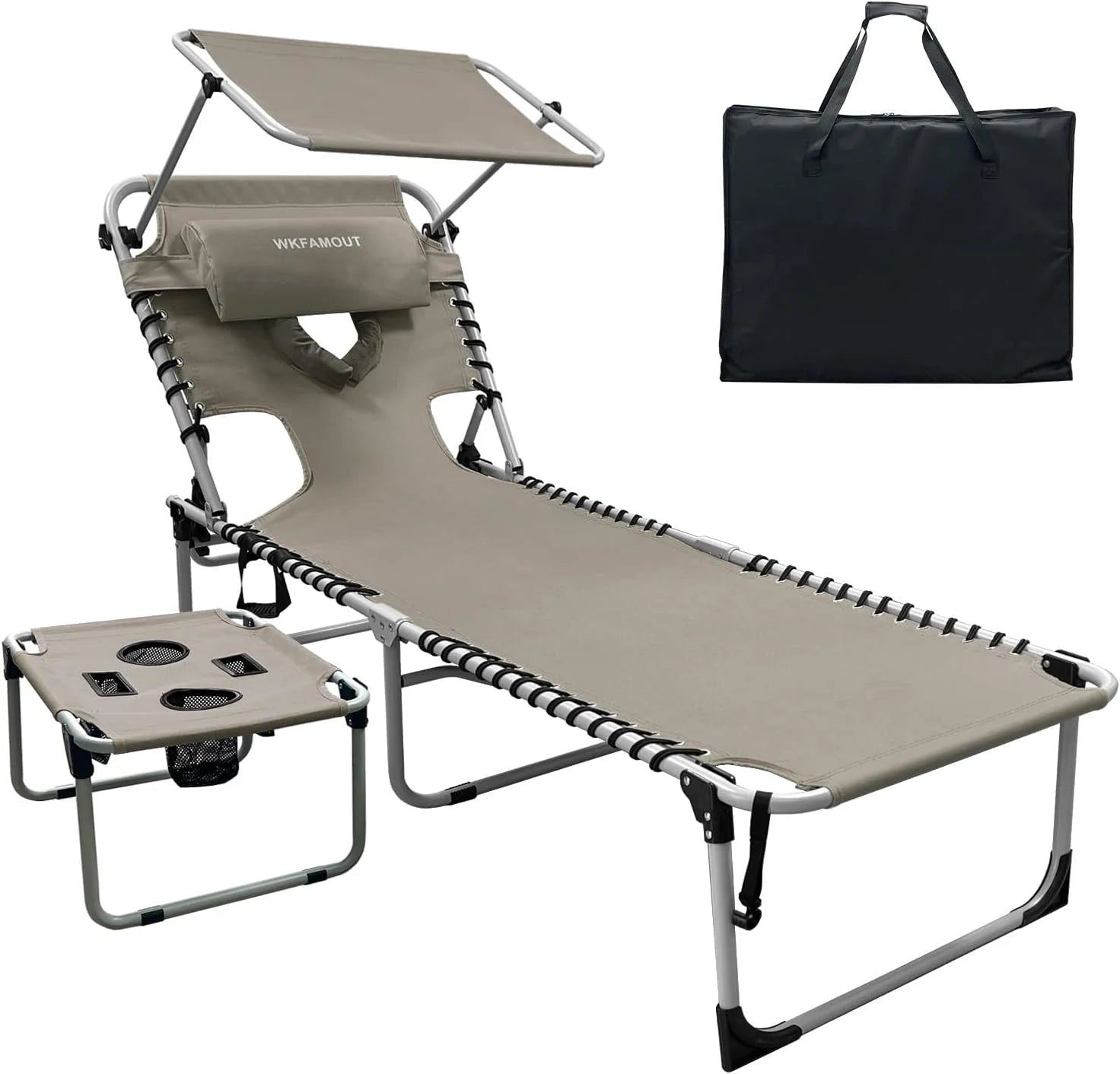 Special Outdoor Tanning Chair with Sun Canopy Shade & Face Hole, Folding Lounge Chair with Beach Table and Carry Bag - Image 8
