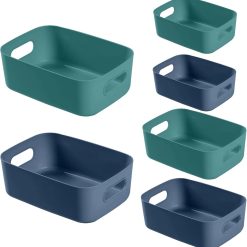 Special Storage Bins Baskets of 3 Sizes, Blue and Green, Cabinet Organizer Pantry Organizing Baskets with Handles
