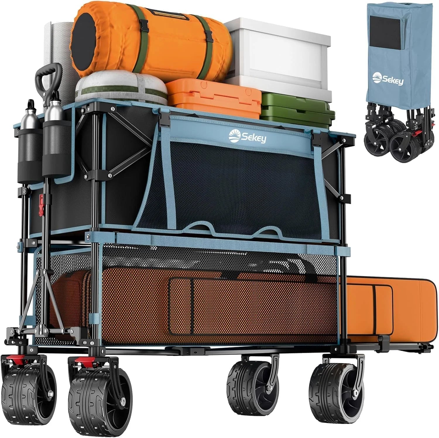 Special Sekey Double Decker Wagon, 500LBS Heavy Duty Collapsible Utility Cart with 400L Capacity & Extended Lower Shelf - Image 6