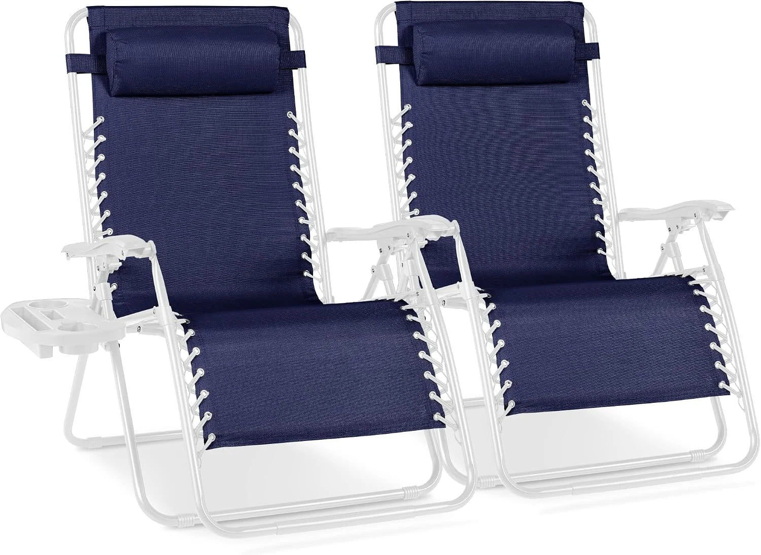 Special Choice Products Set of 2 Adjustable Steel Mesh Zero Gravity Lounge Chair Recliners w/Pillows and Cup Holder Trays - Image 45