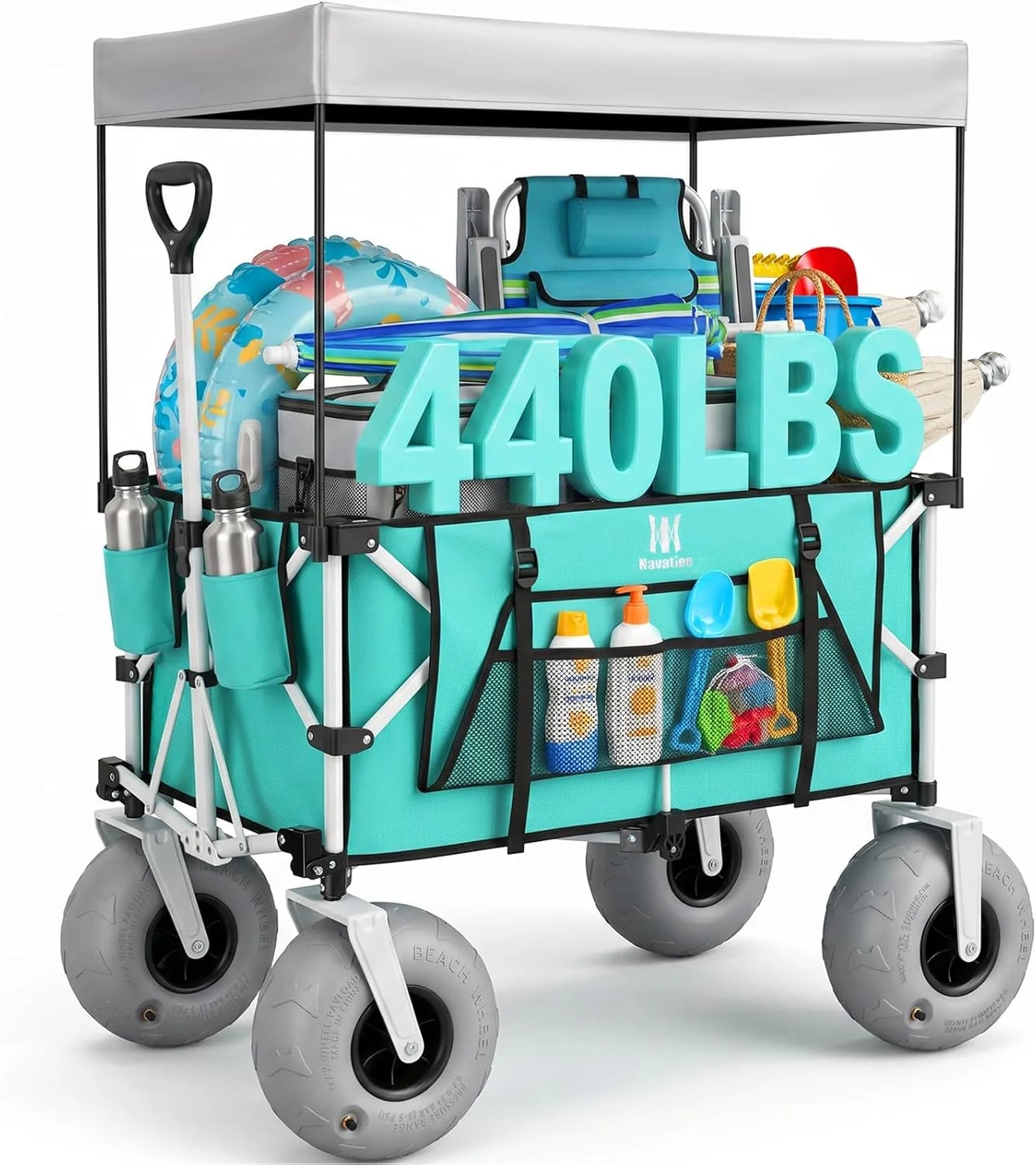 Special Navatiee Beach Wagon with Big Balloon Wheels for Sand, 200L Extra Large Beach Cart with Canopy - Image 2