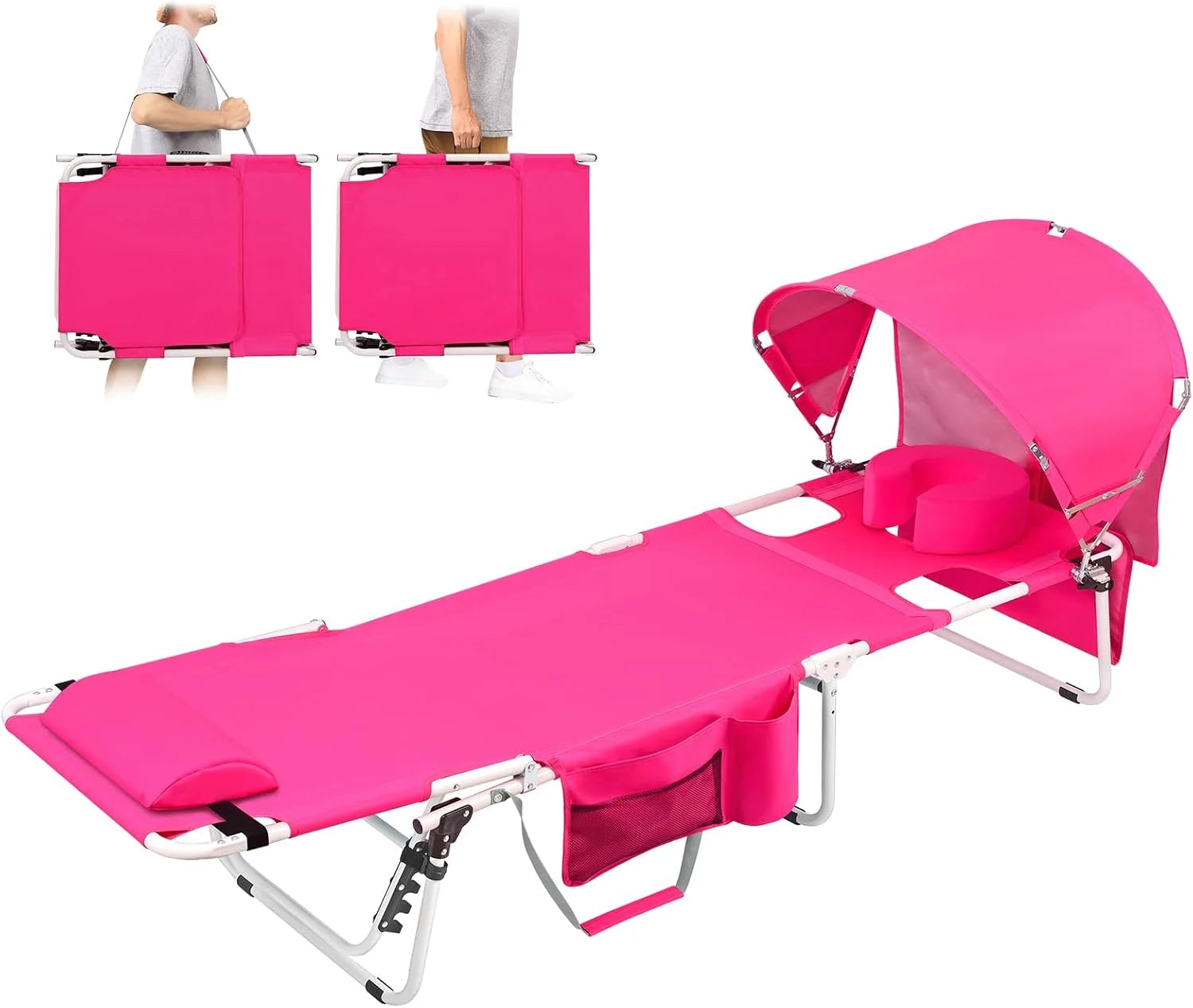 Special Tanning Chair with Sun Canopy Face Hole Softer Padded Adjustable Washable, Heavy Duty Layout Folding Lounge Chair - Image 4