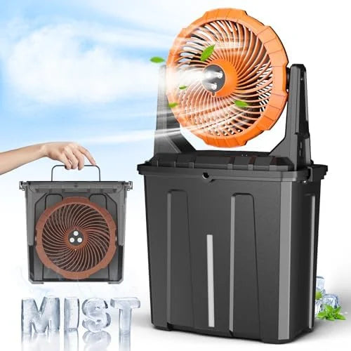 Special 9L Bucket Portable Misting Fan for Outdoors Patios, 30000mAh Rechargeable Battery Operated Camping Fan - Image 2