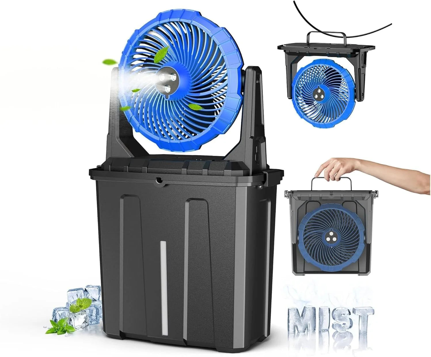 Special 9L Bucket Portable Misting Fan for Outdoors Patios, 30000mAh Rechargeable Battery Operated Camping Fan - Image 5