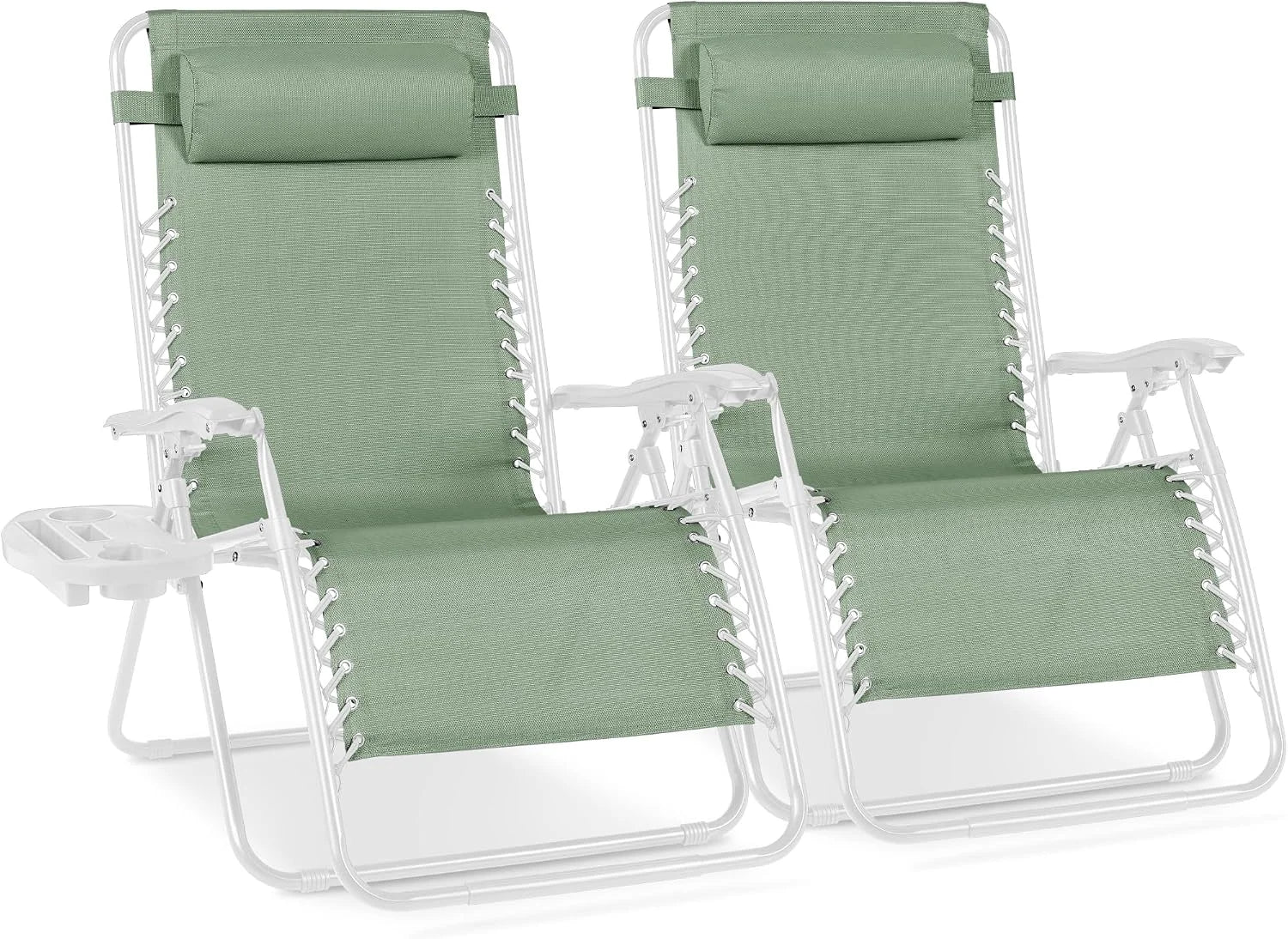 Special Best Choice Products Set of 2 Adjustable Steel Mesh Zero Gravity Lounge Chair Recliners w/Pillows and Cup Holder Trays - Image 43