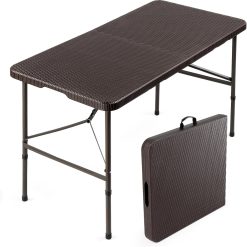 Special VINGLI 4 FT Plastic Folding Camping Table,3-Level Adjustable Height, Portable in/Outdoor Party Picnic Dining Desk