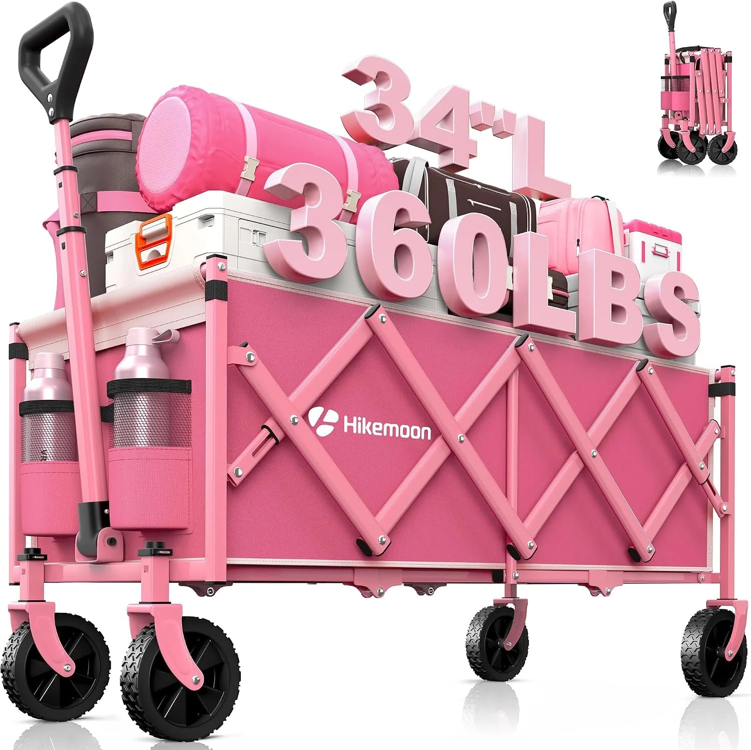 Special 34” Extra Long Folding Portable Wagon Cart, 120L 360LBS Black, Heavy Duty - Image 4