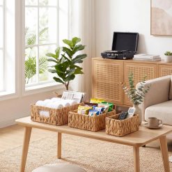 Alternative view of Special Pantry Baskets for Shelves 3 Pack, Rectangular Wicker Basket with Handles, Natural Water Hyacinth