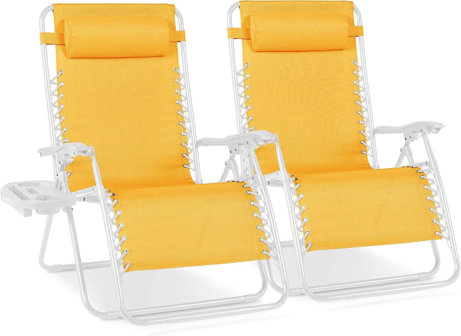 Special Best Choice Products Set of 2 Adjustable Steel Mesh Zero Gravity Lounge Chair Recliners w/Pillows and Cup Holder Trays - Image 17