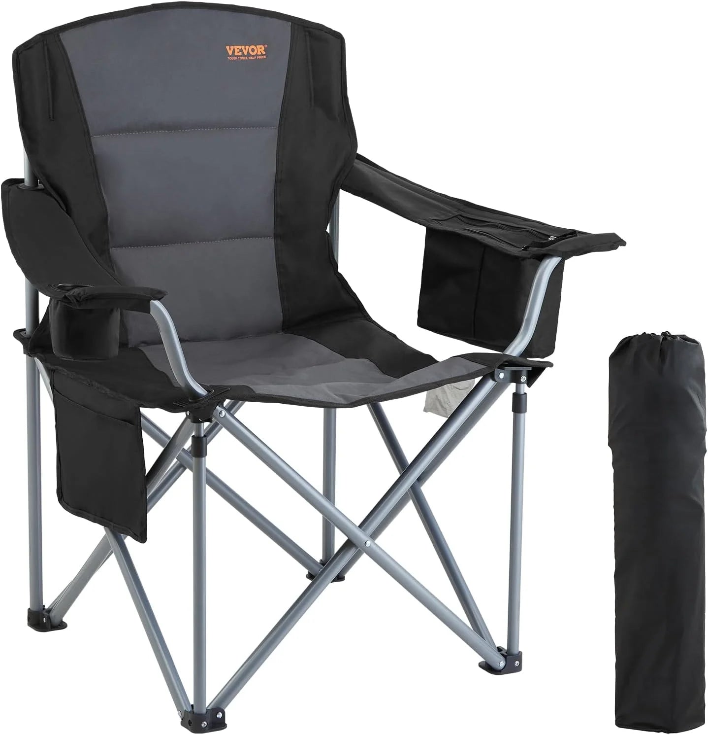 Special Oversized Camping Folding Chair, Portable Heavy Duty Outdoor Quad Lumbar Back Padded with Side Pockets, 2 Pack - Image 2