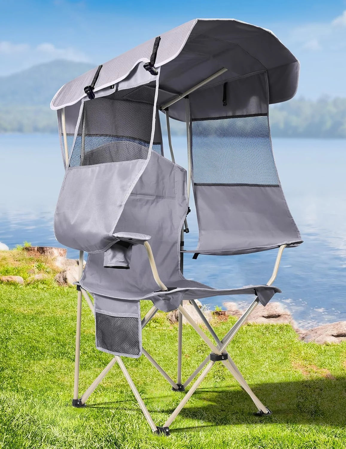 Special Docusvect Beach Chair with Canopy Shade, Folding Camping Chair with Canopy with Cup Holder, Support 330 LBS - Image 3