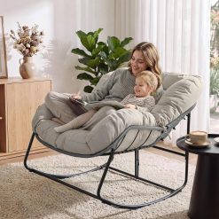 Special Bifanuo Oversized Egg Rocking Chair for Indoor/Outdoor – All-Weather Wicker Rattan Lounge Chair with Cushion