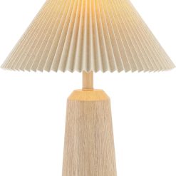 Special Y 20.5 Beige Wood Finish Resin Cylinder Table Lamp Modern Rustic Scandinavian Bedside Lamp for Living Room