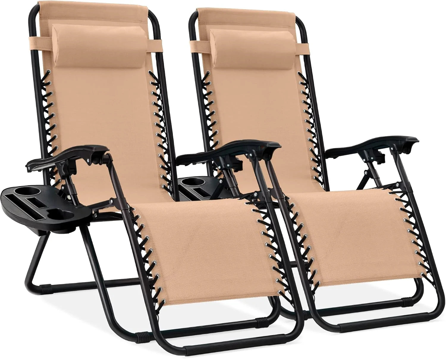 Special Choice Products Set of 2 Adjustable Steel Mesh Zero Gravity Lounge Chair Recliners w/Pillows and Cup Holder Trays - Image 44