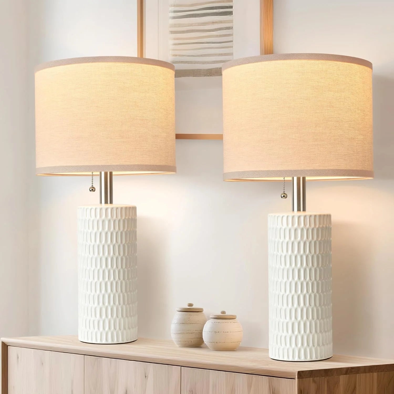 Special Reaketon 20.5 Modern Ceramic Table Lamps for Bedroom Set of 2, Farmhouse Table Lamp for Living Room Office Dorm - Image 12