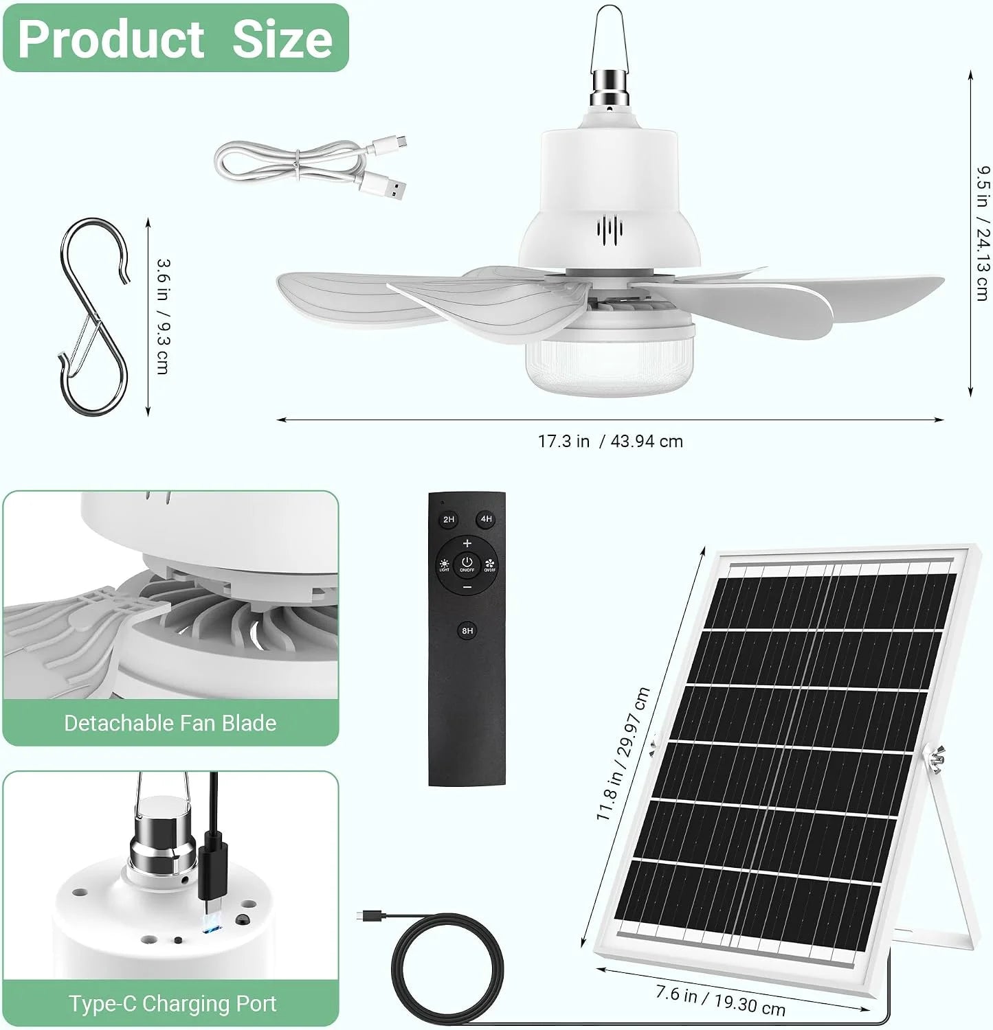 Special Fan for Gazebo with Light, 18000mAh Rechargeable Solar Powered Patio Ceiling Fan with Remote - Image 7