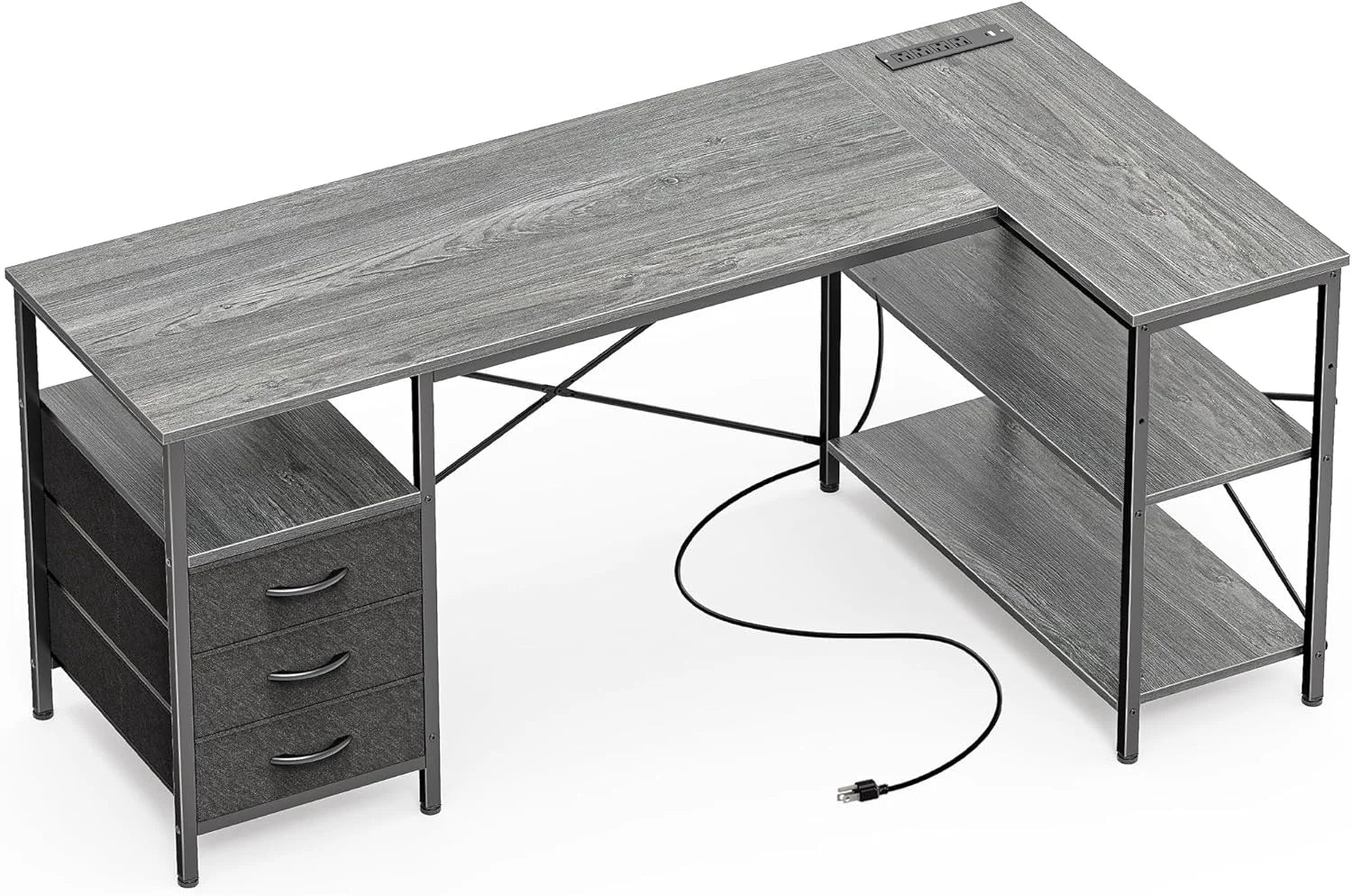 Special L Shaped Office Desk with Power Outlets, 47 Inch Computer Desk with 3 Drawers - Image 2