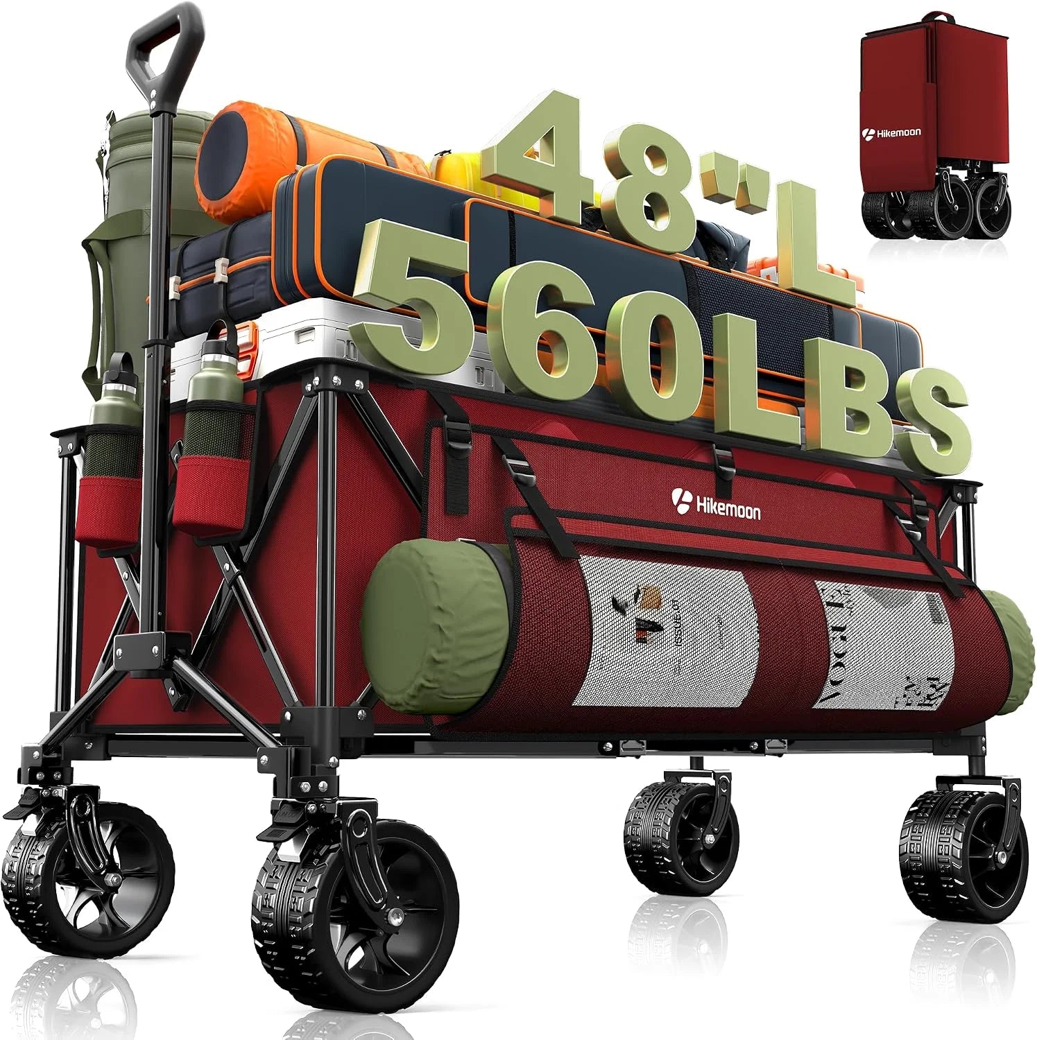 Special HIKEMOON 48" Extra Large Collapsible Wagon with Big Wheels, 300L Black, 560LBS Heavy Duty - Image 7