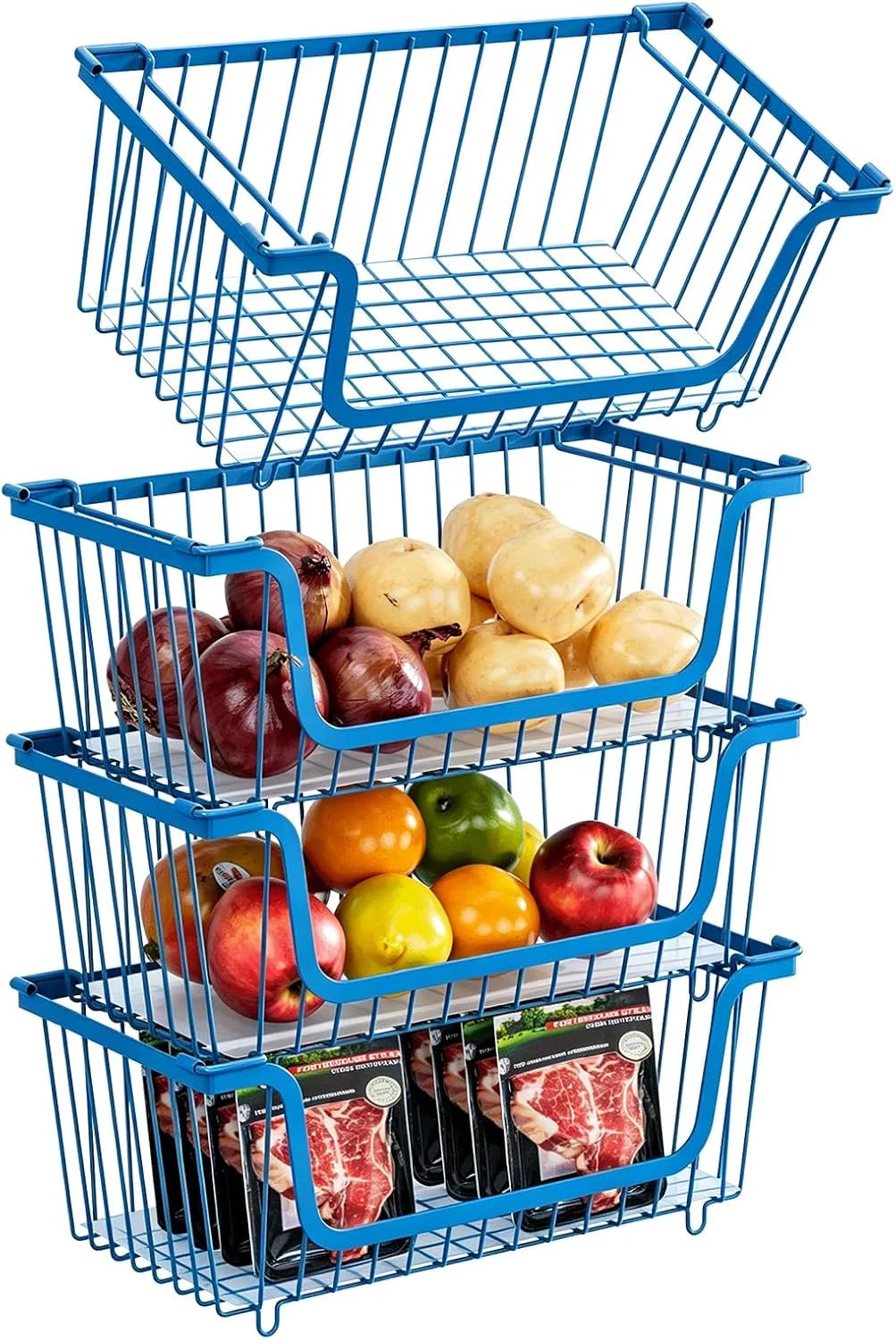 Special Stackable Wire Baskets Pantry Organizers and Storage Bins, Black, Breathable Metal Design with Rotating - Image 4