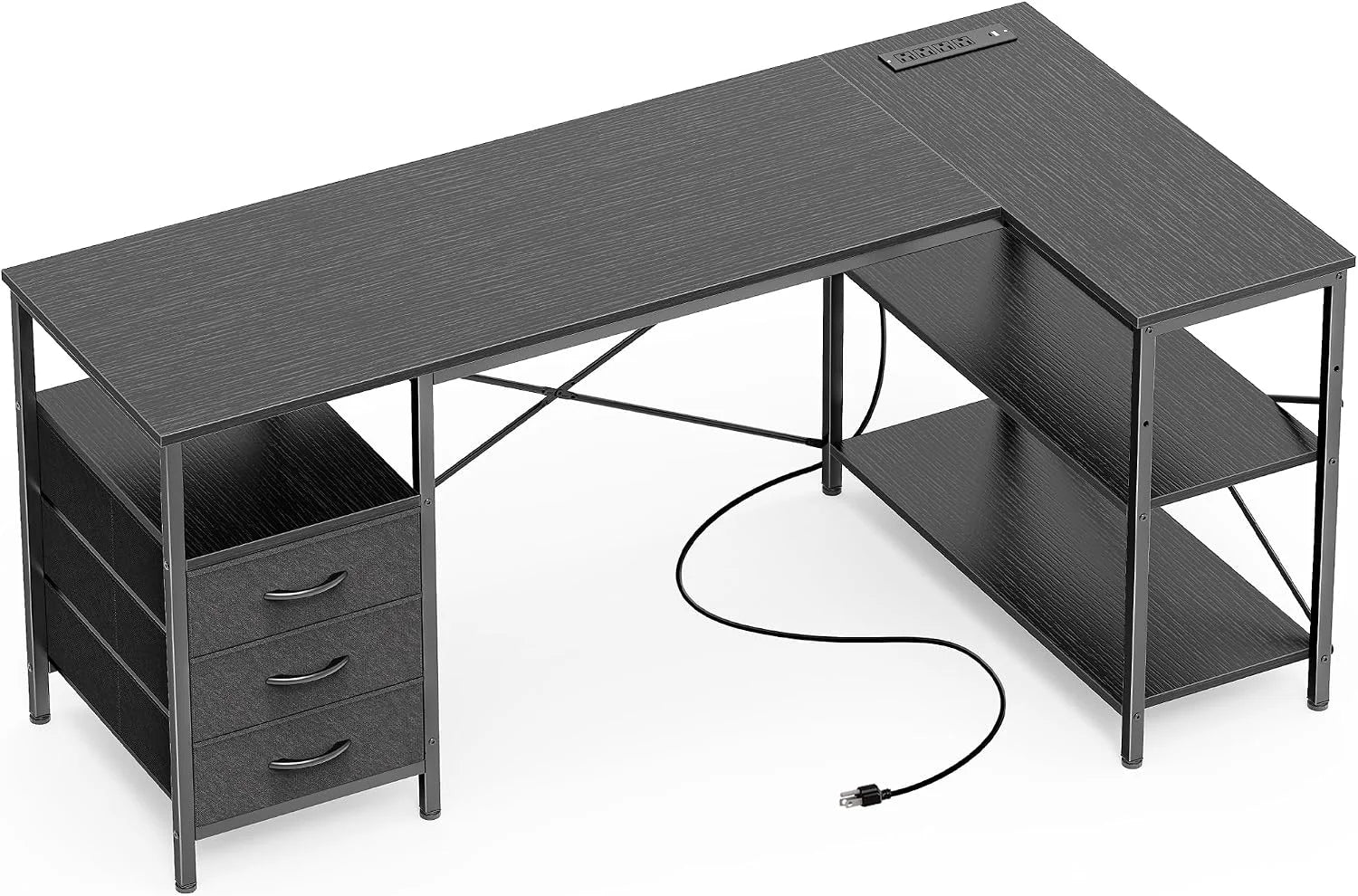 Special L Shaped Office Desk with Power Outlets, 47 Inch Computer Desk with 3 Drawers - Image 8