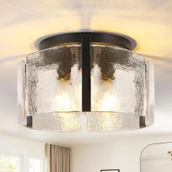 Alternative view of Special Modern Gold Semi Flush Mount Ceiling Light, Dimmable, 3-Light Farmhouse Glass Drum Light Fixture
