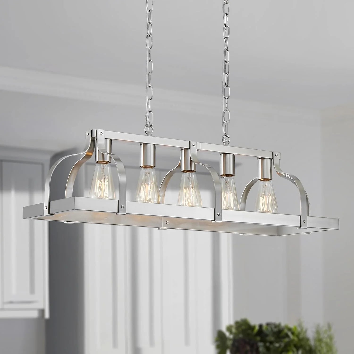 Special 5-Light Metal Chandelier Imitation Wood Grain Linear Pendant Ceiling Lighting Rustic Farmhouse Fixture Kitchen - Image 5